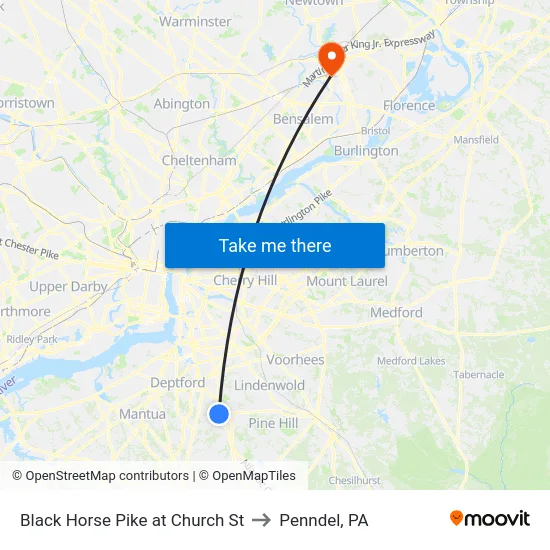 Black Horse Pike at Church St to Penndel, PA map