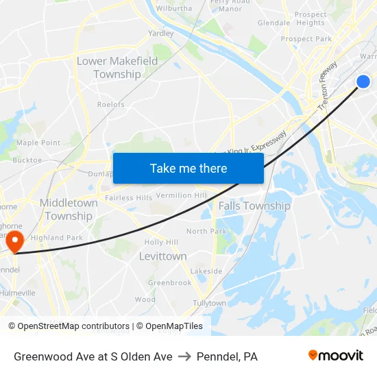 Greenwood Ave at S Olden Ave to Penndel, PA map