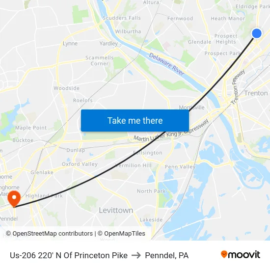 Us-206 220' N Of Princeton Pike to Penndel, PA map
