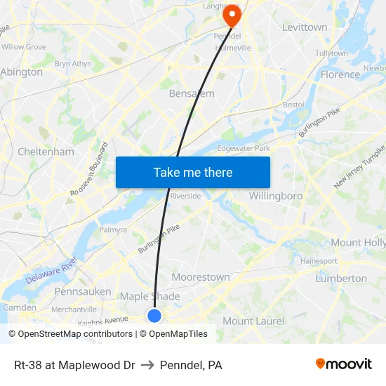 Rt-38 at Maplewood Dr to Penndel, PA map
