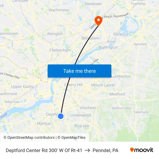 Deptford Center Rd 300' W Of Rt-41 to Penndel, PA map