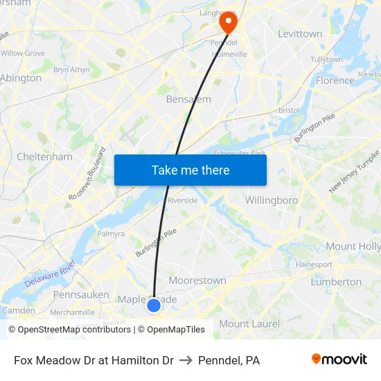 Fox Meadow Dr at Hamilton Dr to Penndel, PA map