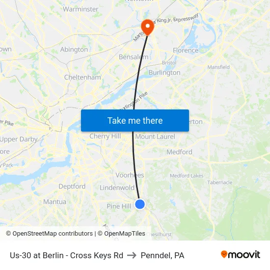 Us-30 at Berlin - Cross Keys Rd to Penndel, PA map