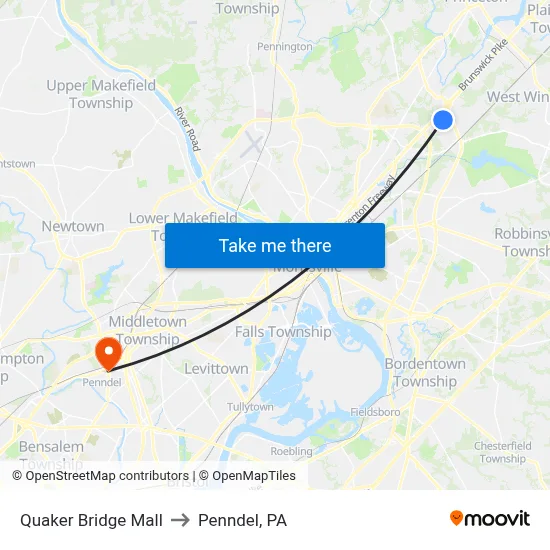 Quaker Bridge Mall to Penndel, PA map
