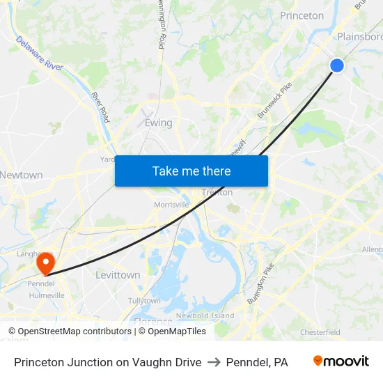 Princeton Junction on Vaughn Drive to Penndel, PA map
