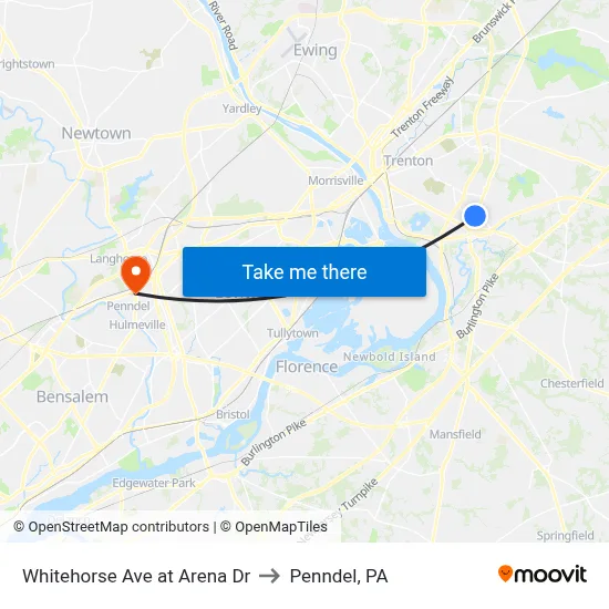 Whitehorse Ave at Arena Dr to Penndel, PA map