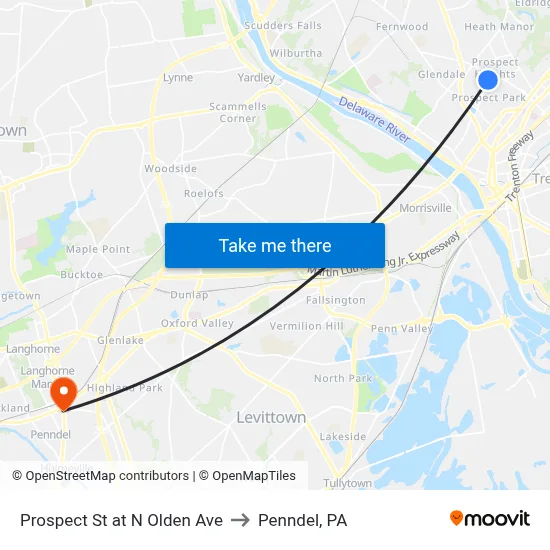 Prospect St at  N Olden Ave to Penndel, PA map