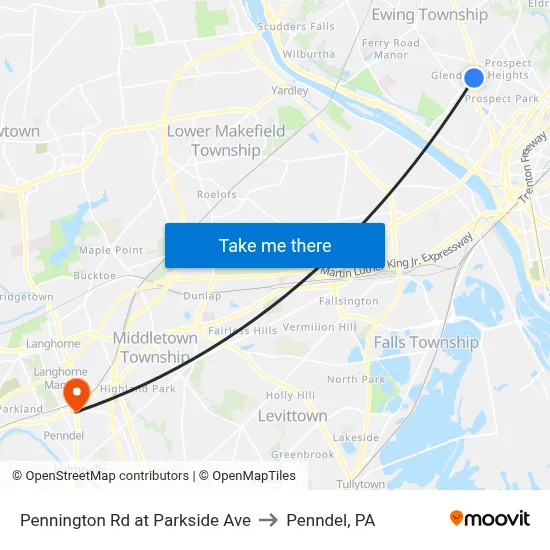 Pennington Rd at Parkside Ave to Penndel, PA map