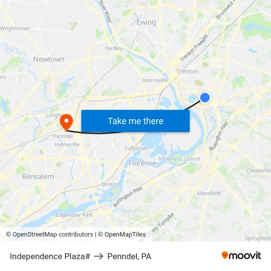 Independence Plaza# to Penndel, PA map