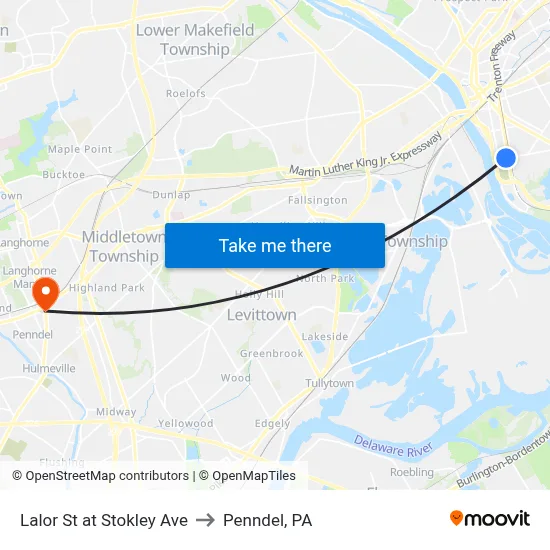 Lalor St at Stokley Ave to Penndel, PA map