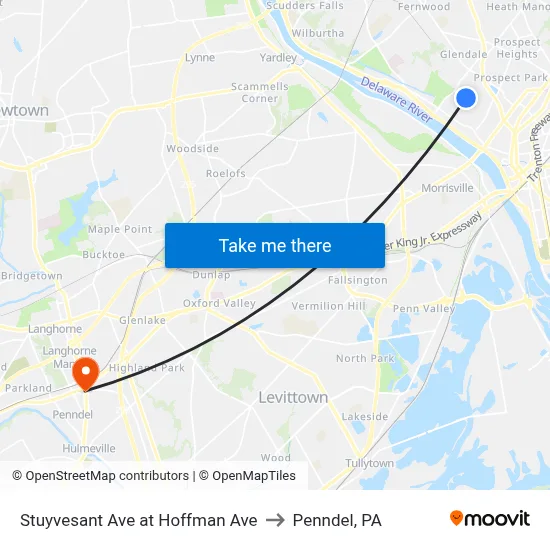 Stuyvesant Ave at Hoffman Ave to Penndel, PA map