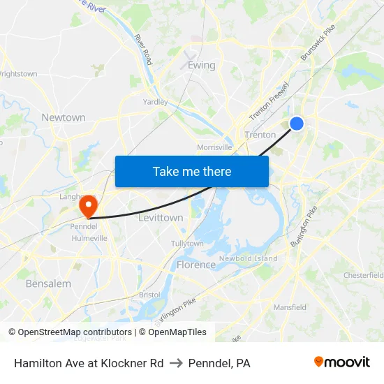 Hamilton Ave at Klockner Rd to Penndel, PA map