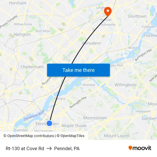 Rt-130 at Cove Rd to Penndel, PA map