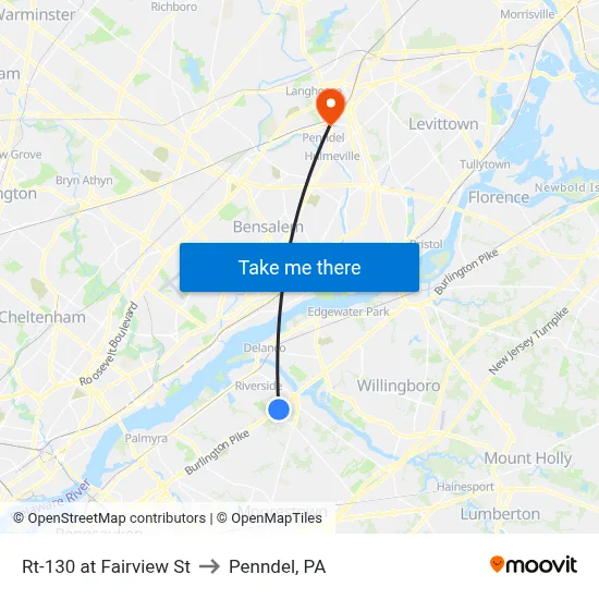 Rt-130 at Fairview St to Penndel, PA map