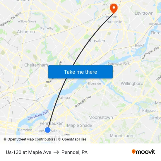 Us-130 at Maple Ave to Penndel, PA map