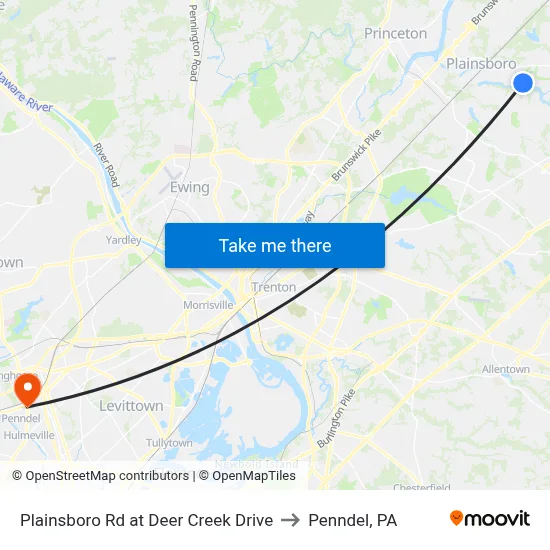 Plainsboro Rd at Deer Creek Drive to Penndel, PA map