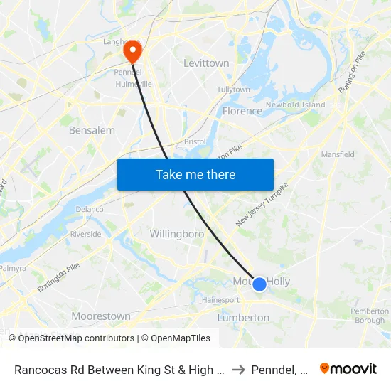 Rancocas Rd Between King St & High St to Penndel, PA map