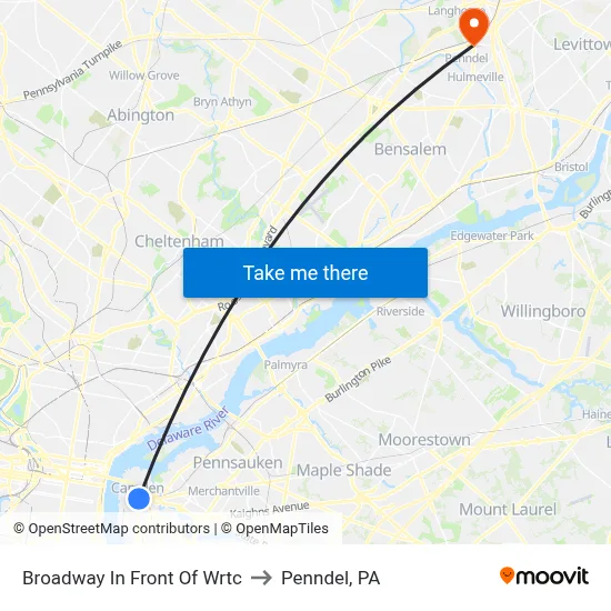 Broadway In Front Of Wrtc to Penndel, PA map