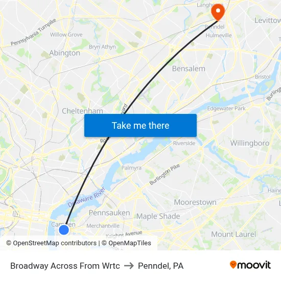 Broadway Across From Wrtc to Penndel, PA map