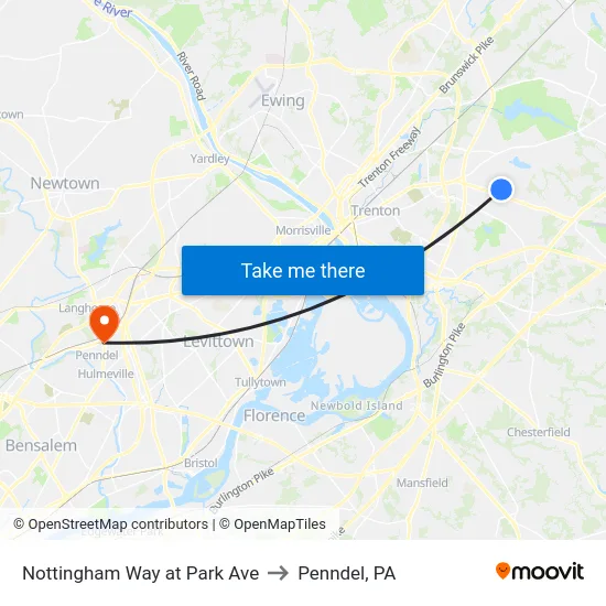 Nottingham Way at Park Ave to Penndel, PA map