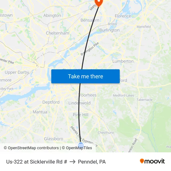 Us-322 at Sicklerville Rd # to Penndel, PA map