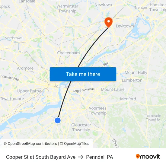 Cooper St at South Bayard Ave to Penndel, PA map