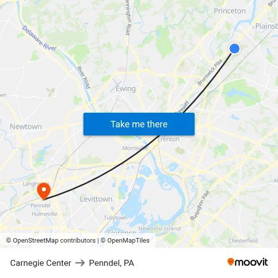 Carnegie Center to Penndel, PA map
