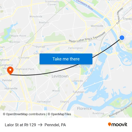Lalor St at Rt-129 to Penndel, PA map