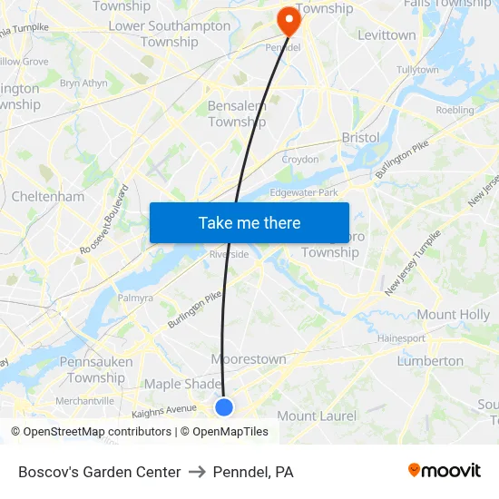 Boscov's Garden Center to Penndel, PA map