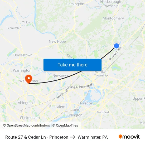 Route 27 & Cedar Ln - Princeton to Warminster, PA map