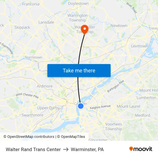 Walter Rand Trans Center to Warminster, PA map
