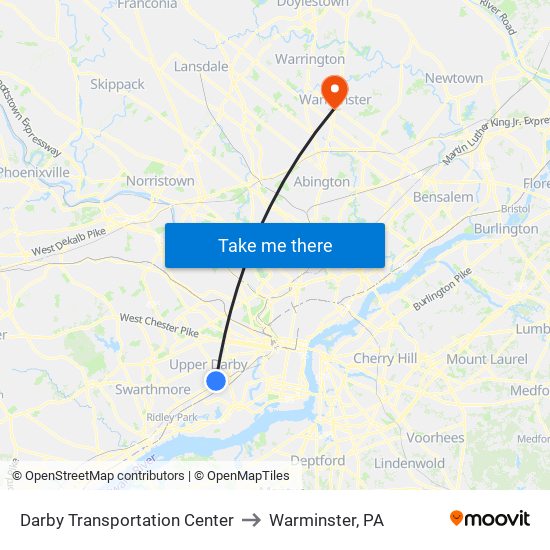 Darby Transportation Center to Warminster, PA map