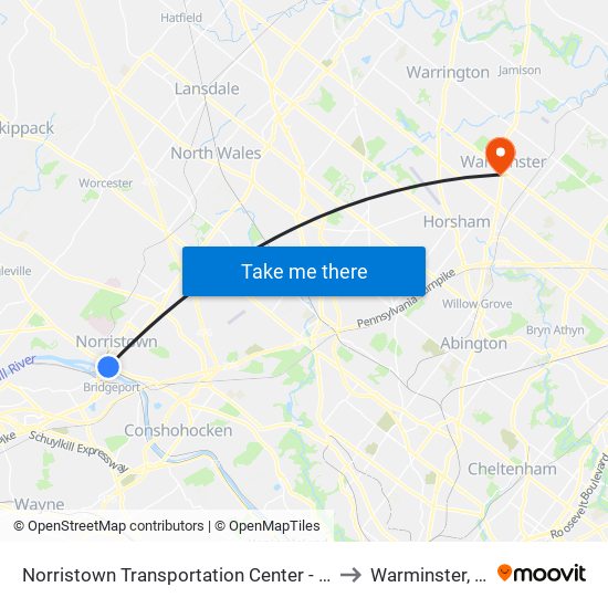 Norristown Transportation Center - Nhsl to Warminster, PA map