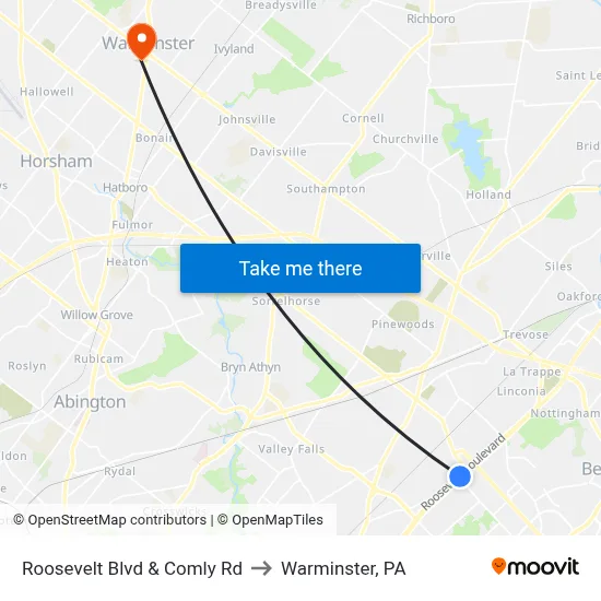 Roosevelt Blvd & Comly Rd to Warminster, PA map