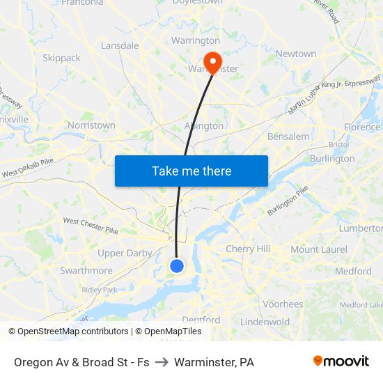 Oregon Av & Broad St - Fs to Warminster, PA map