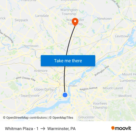 Whitman Plaza - 1 to Warminster, PA map