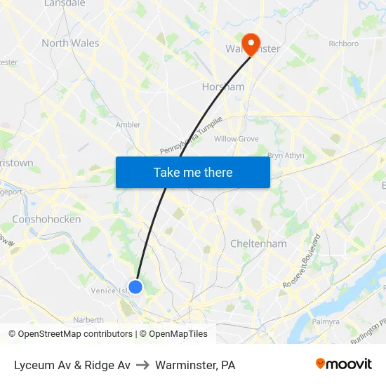 Lyceum Av & Ridge Av to Warminster, PA map
