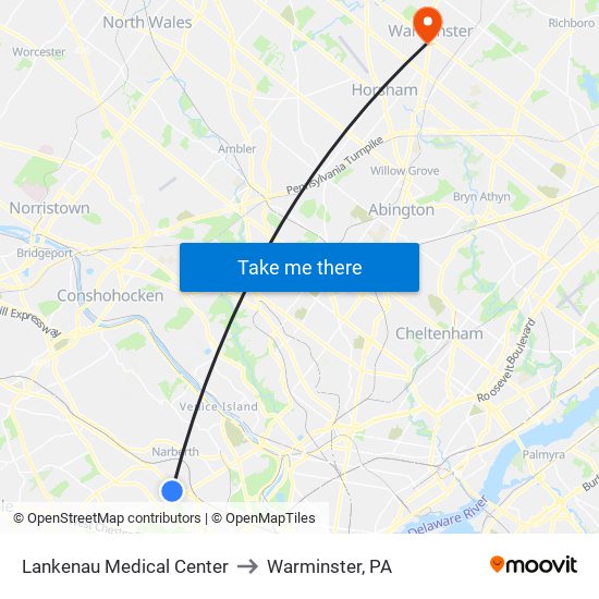 Lankenau Medical Center to Warminster, PA map