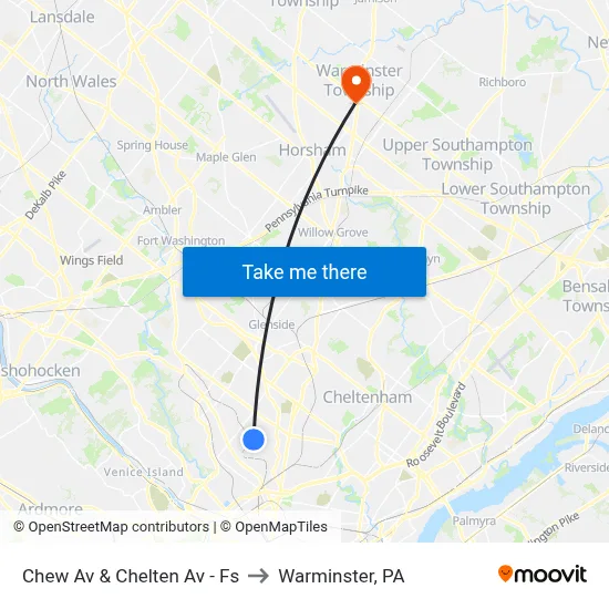Chew Av & Chelten Av - Fs to Warminster, PA map