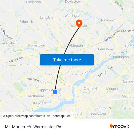 Mt. Moriah to Warminster, PA map