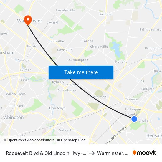 Roosevelt Blvd & Old Lincoln Hwy - FS to Warminster, PA map