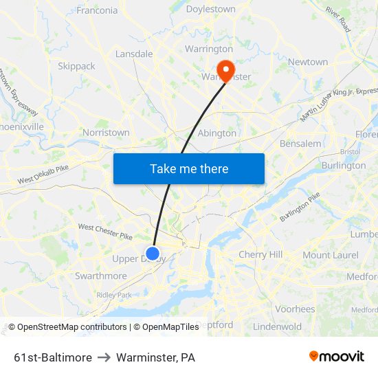 61st-Baltimore to Warminster, PA map