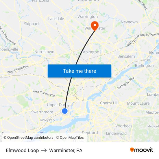 Elmwood Loop to Warminster, PA map