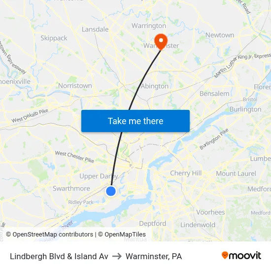 Lindbergh Blvd & Island Av to Warminster, PA map