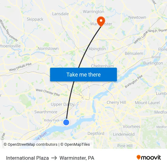 International Plaza to Warminster, PA map