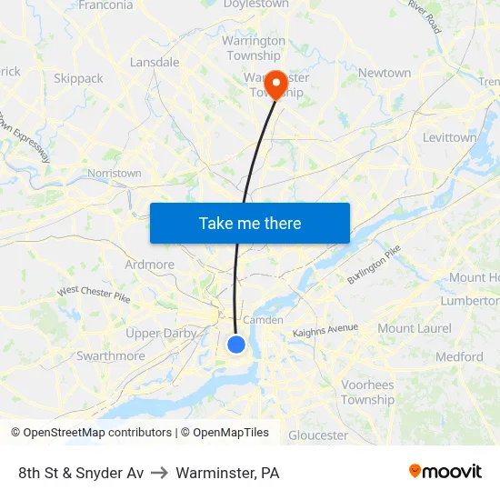 8th St & Snyder Av to Warminster, PA map