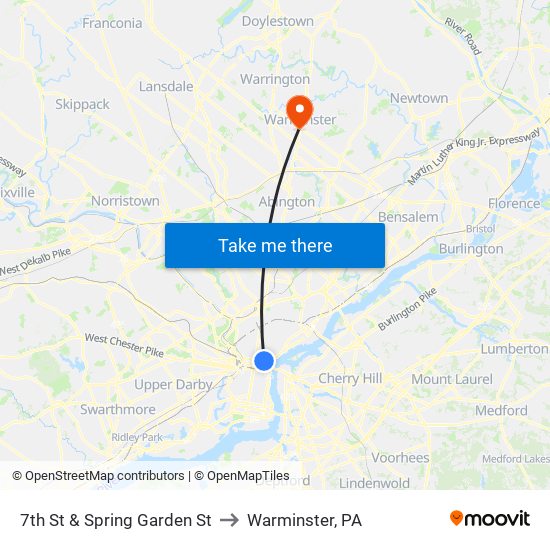 7th St & Spring Garden St to Warminster, PA map