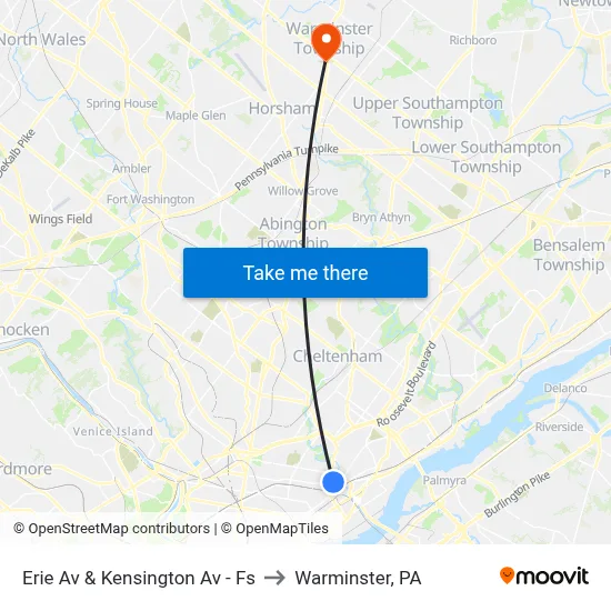 Erie Av & Kensington Av - Fs to Warminster, PA map