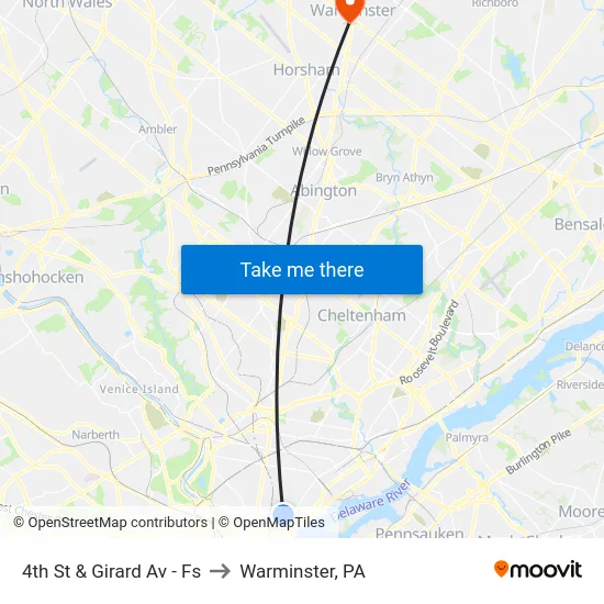 4th St & Girard Av  - Fs to Warminster, PA map