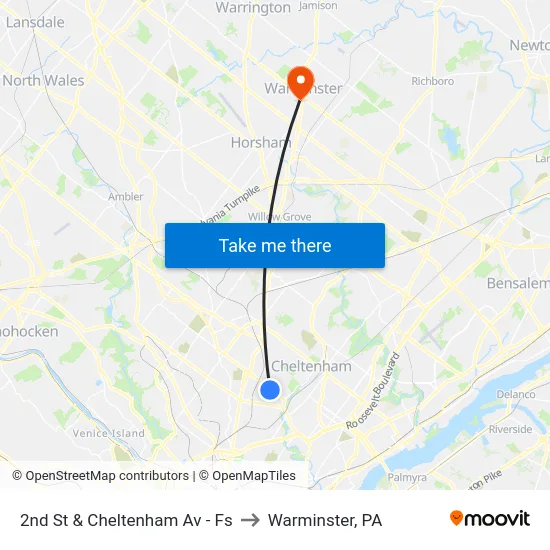2nd St & Cheltenham Av - Fs to Warminster, PA map